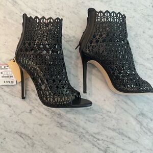 Zara Black Open-Toe Laser-Cut Booties